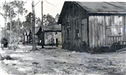 Black and white photo of bunk houses in a row