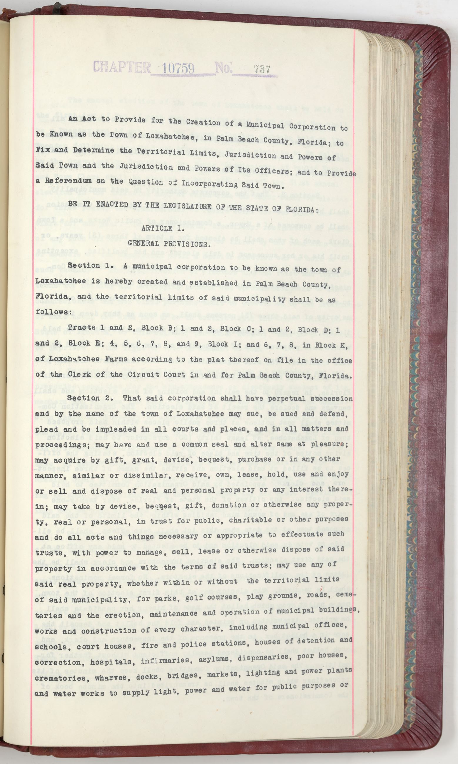 An Act to Provide for the Creation of a Municipal Corporation to be Known as the Town of Loxahatc_01