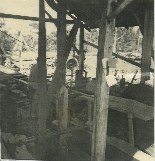Black and white photo of person working in saw mill