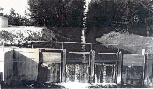Black and white photo of a dam
